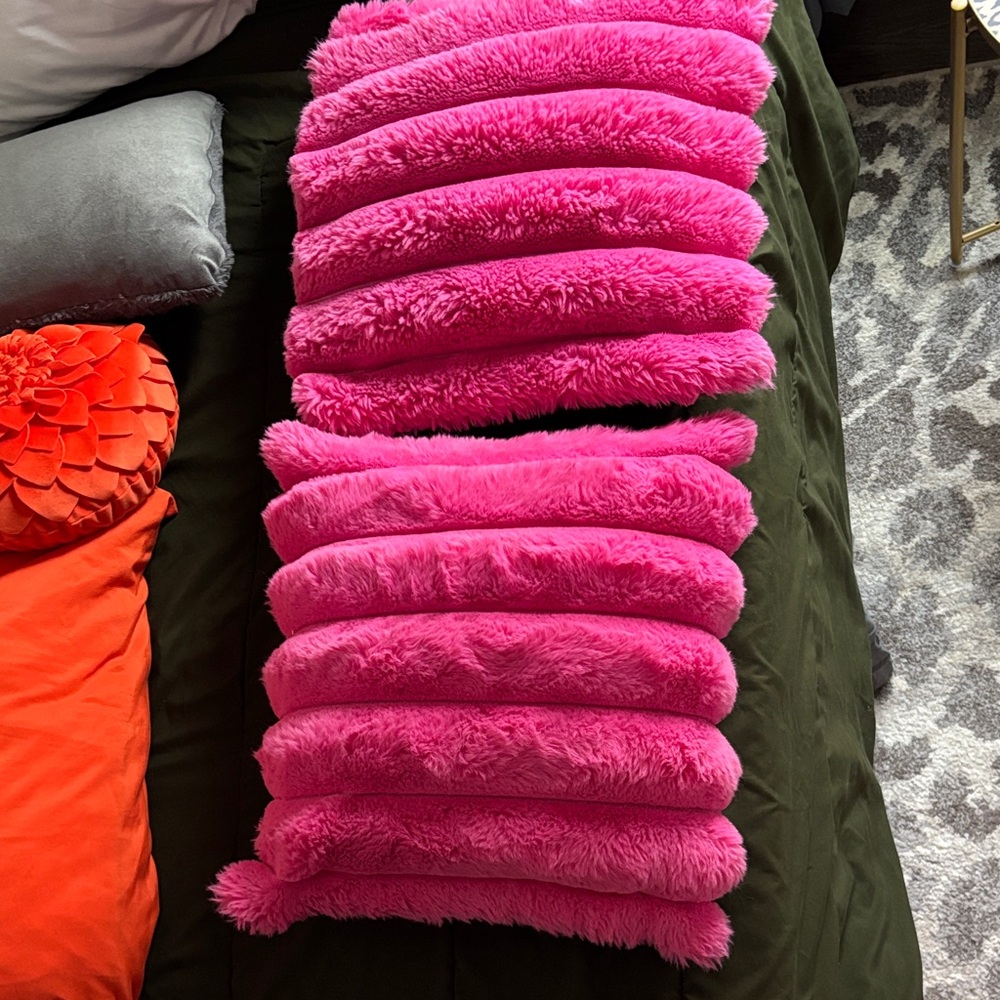 Two NWOT 18x18” Luxurious Pink Fuzzy Accent Pillow Covers